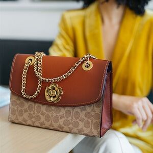 Coach Parker in Colorblock Signature Canvas & Leather With Chain